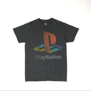 PlayStation PS Mens Gray Distressed Logo Tee